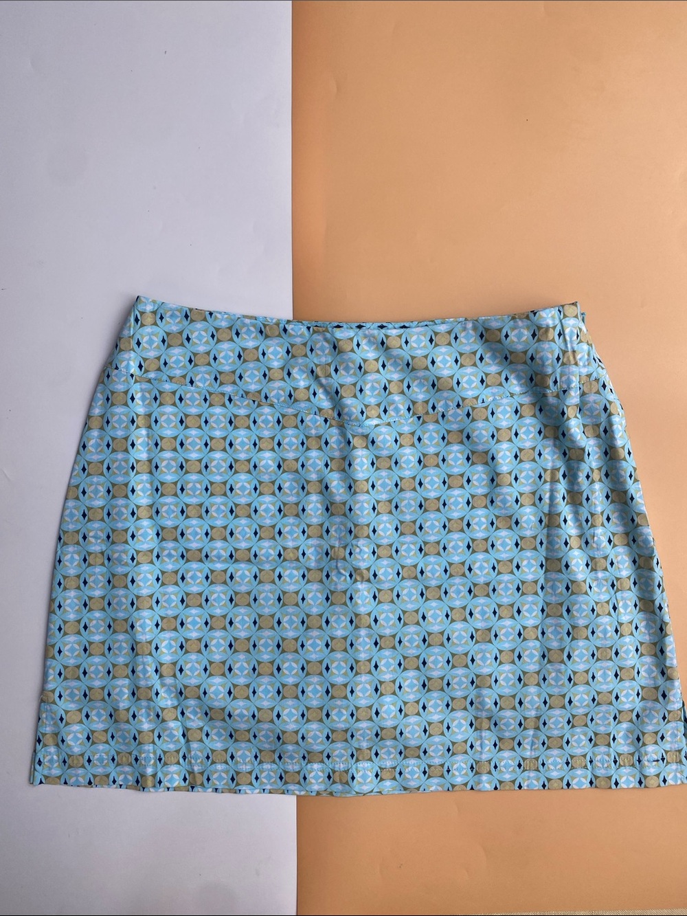 sahalie Light Blue & Cream Geometric Mini Skort
